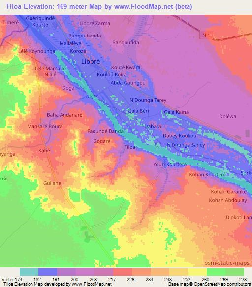 Tiloa,Niger Elevation Map