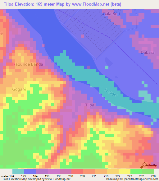 Tiloa,Niger Elevation Map