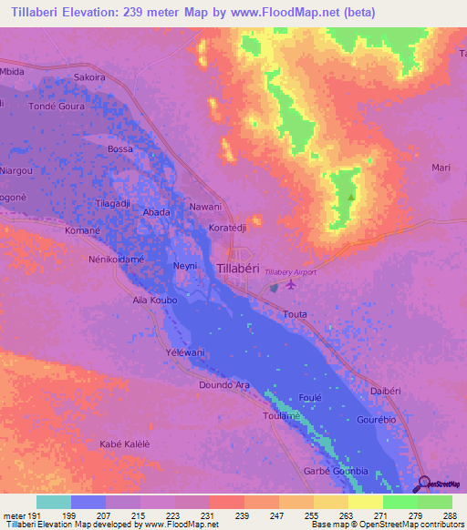 Tillaberi,Niger Elevation Map