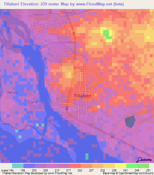 Tillaberi,Niger Elevation Map