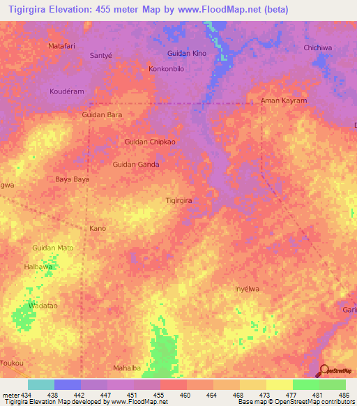 Tigirgira,Niger Elevation Map