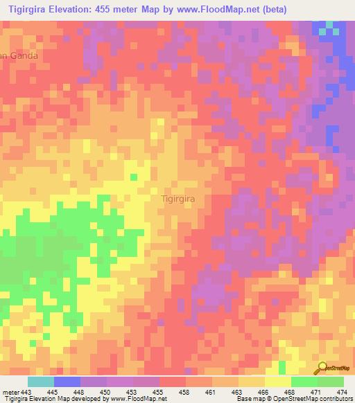 Tigirgira,Niger Elevation Map