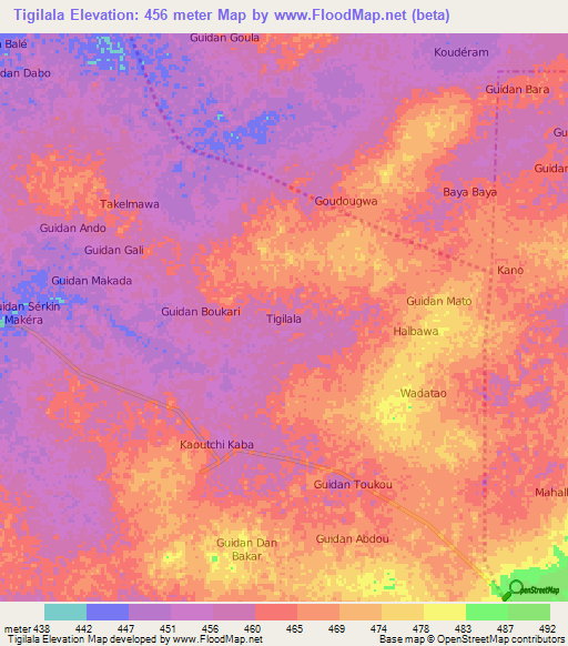 Tigilala,Niger Elevation Map