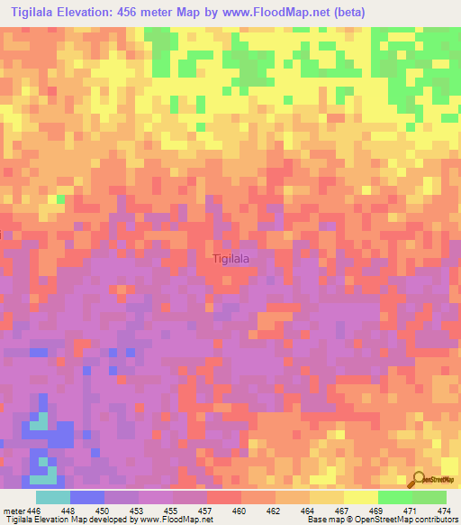 Tigilala,Niger Elevation Map