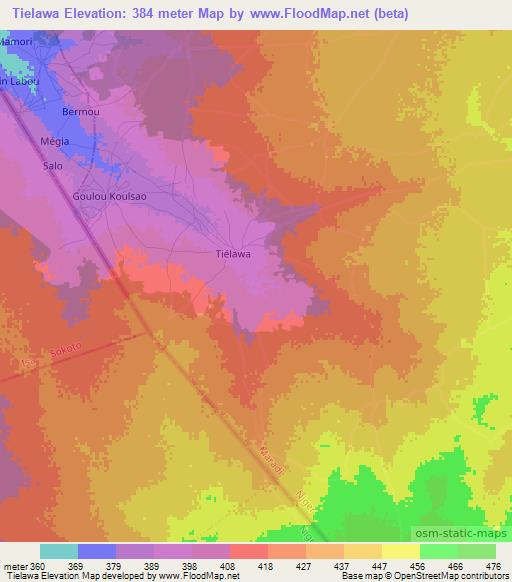 Tielawa,Niger Elevation Map