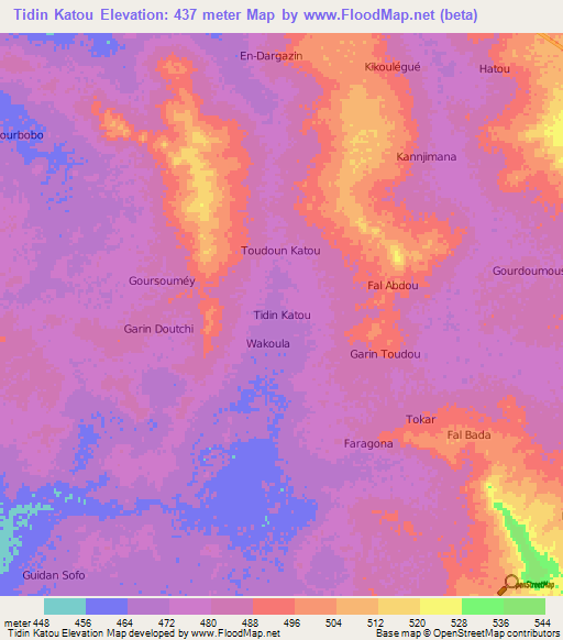 Tidin Katou,Niger Elevation Map