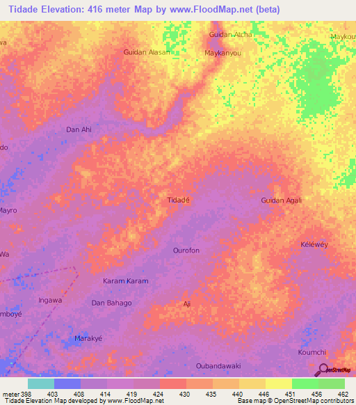 Tidade,Niger Elevation Map