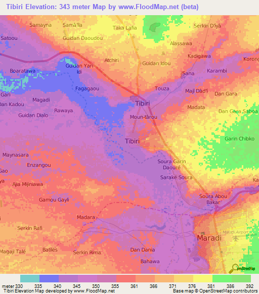 Tibiri,Niger Elevation Map