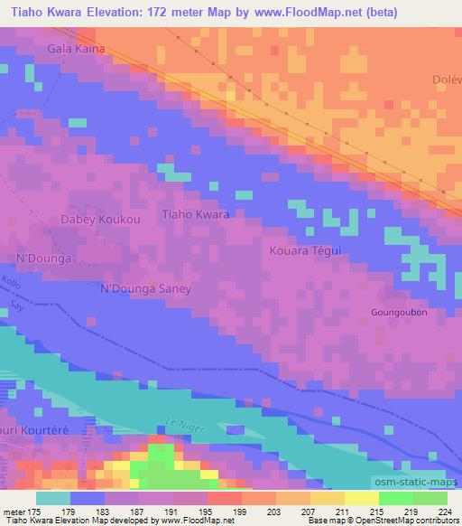 Tiaho Kwara,Niger Elevation Map