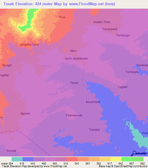 Tesak,Niger Elevation Map