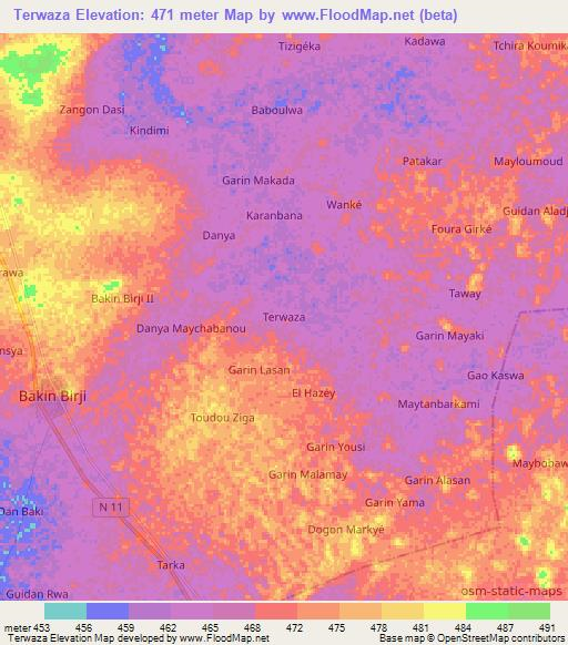 Terwaza,Niger Elevation Map