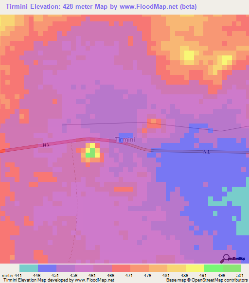 Tirmini,Niger Elevation Map