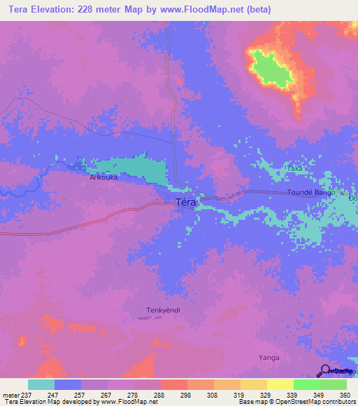 Tera,Niger Elevation Map