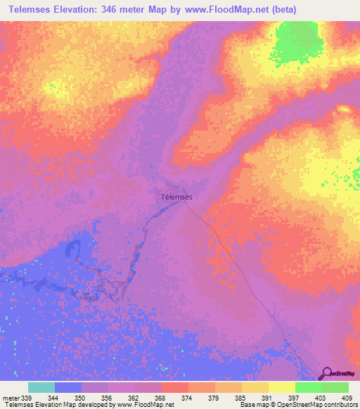 Telemses,Niger Elevation Map