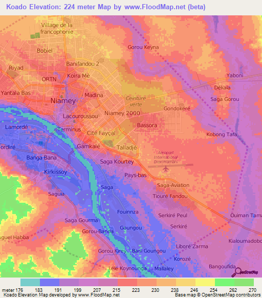 Koado,Niger Elevation Map