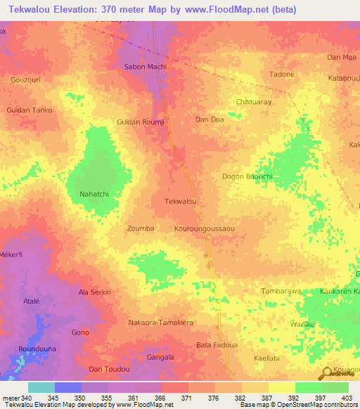 Tekwalou,Niger Elevation Map