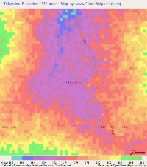 Tekwalou,Niger Elevation Map