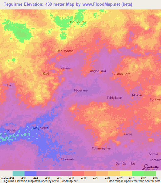 Teguirme,Niger Elevation Map