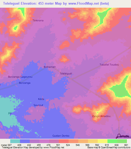 Teleleguel,Niger Elevation Map