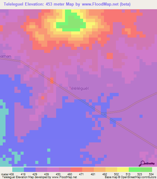 Teleleguel,Niger Elevation Map