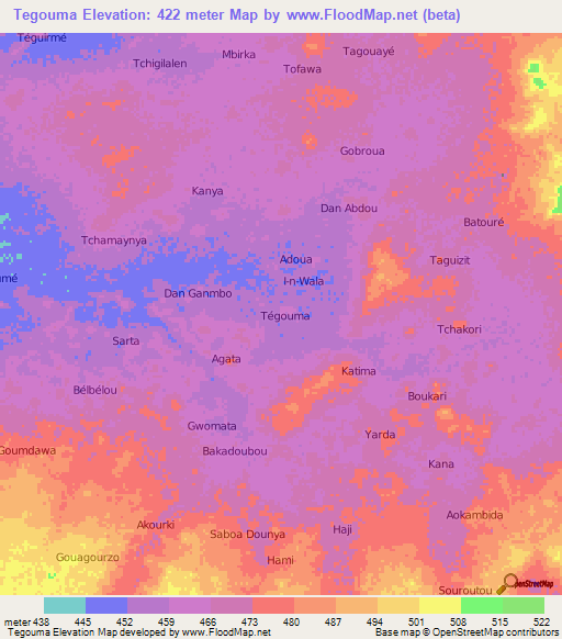 Tegouma,Niger Elevation Map