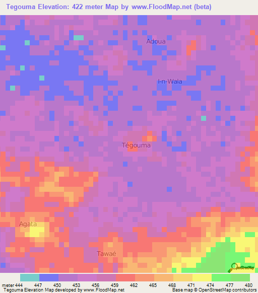 Tegouma,Niger Elevation Map