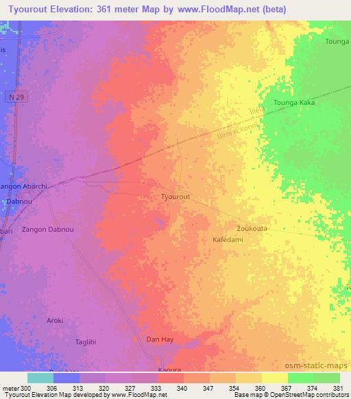 Tyourout,Niger Elevation Map