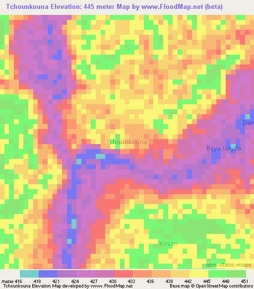 Tchounkouna,Niger Elevation Map