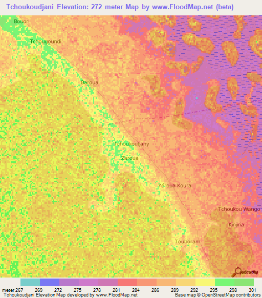 Tchoukoudjani,Niger Elevation Map