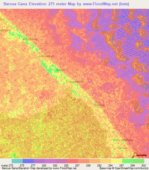 Baroua Gana,Niger Elevation Map