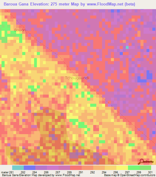 Baroua Gana,Niger Elevation Map