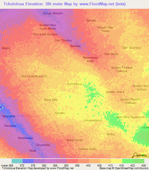 Tchololoua,Niger Elevation Map