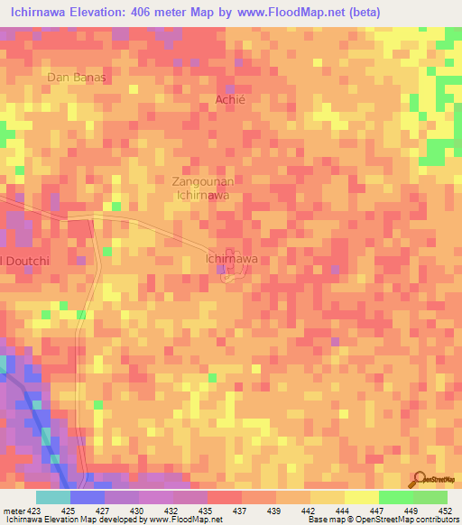 Ichirnawa,Niger Elevation Map