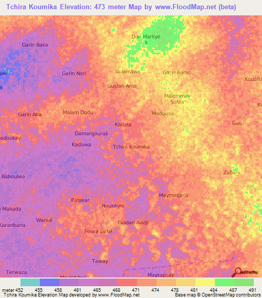 Tchira Koumika,Niger Elevation Map