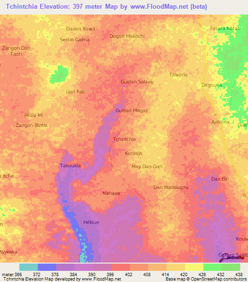 Tchintchia,Niger Elevation Map