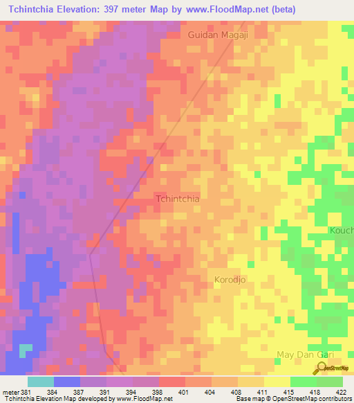 Tchintchia,Niger Elevation Map