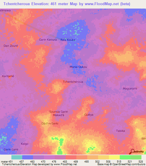 Tchentcheroua,Niger Elevation Map