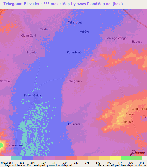 Tchegoum,Niger Elevation Map