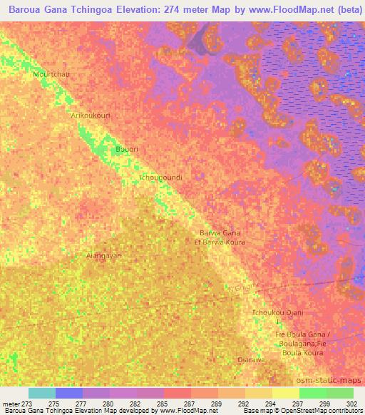 Baroua Gana Tchingoa,Niger Elevation Map