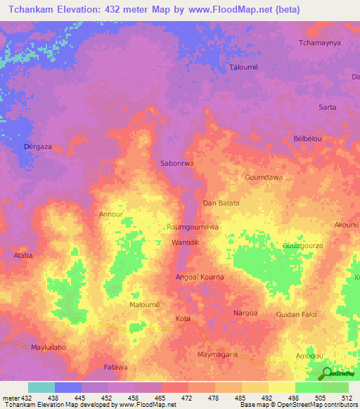 Tchankam,Niger Elevation Map