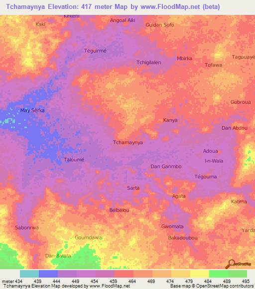 Tchamaynya,Niger Elevation Map