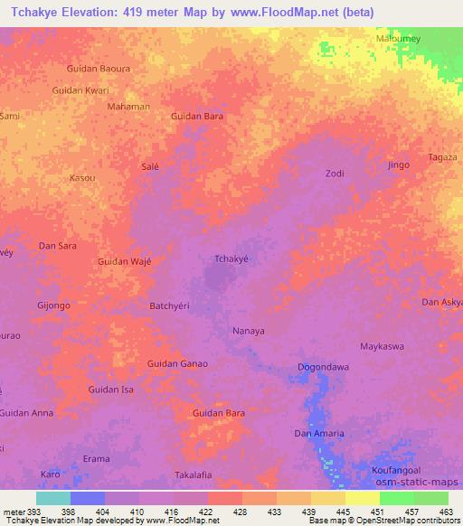 Tchakye,Niger Elevation Map