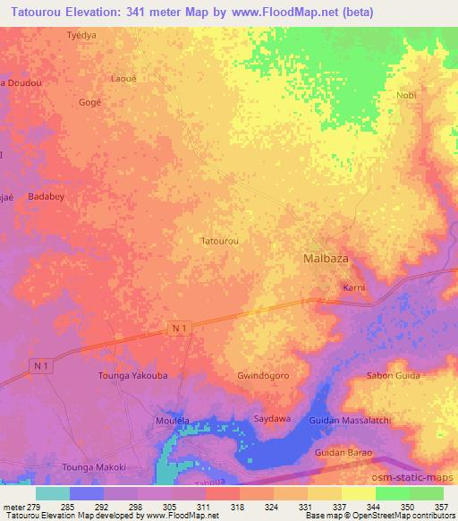 Tatourou,Niger Elevation Map