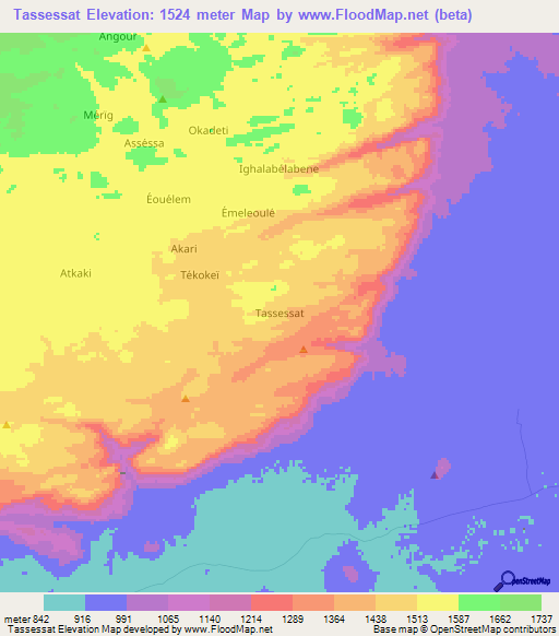 Tassessat,Niger Elevation Map