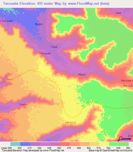 Tarouada,Niger Elevation Map