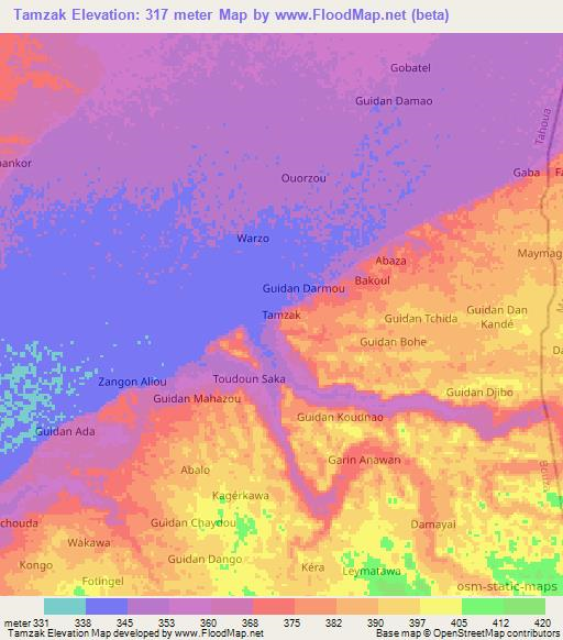 Tamzak,Niger Elevation Map