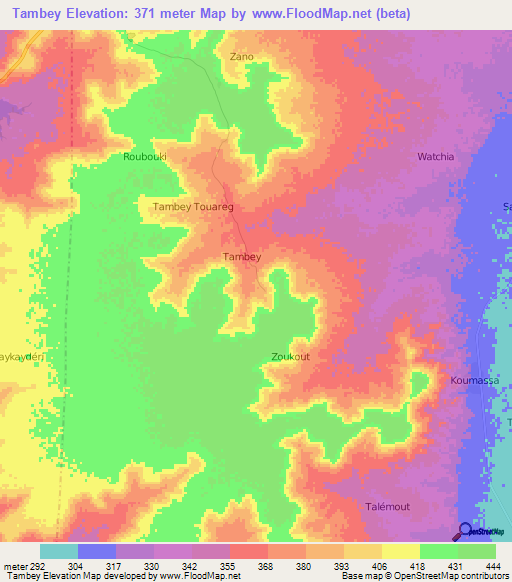 Tambey,Niger Elevation Map