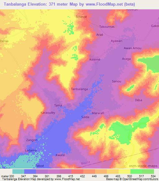 Tanbalanga,Niger Elevation Map