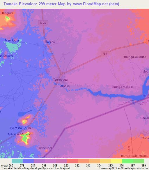 Tamaka,Niger Elevation Map