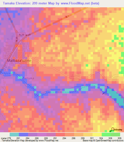 Tamaka,Niger Elevation Map